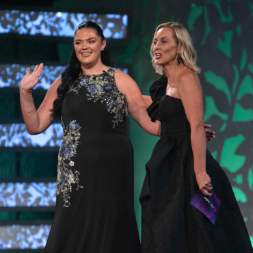 19.08.2025 Tuesday Night.Pictures from the Rose of Tralee International Festival.Boston and New England Rose Maeve Kelly pictured on stage at the Kerry Sports Academy, MTU with Kathryn Thomas during the Rose of Tralee International Festival TV Rose Selection night on Tuesday 19th of August.Photo By : Domnick Walsh © Eye Focus LTD .Domnick Walsh Photographer is an Irish Aviation Authority ( IAA ) approved Quadcopter Pilot.Tralee Co Kerry Ireland.Mobile Phone : 00 353 87 26 72 033Land Line        : 00 353 66 71 22 981E/Mail :        info@dwalshphoto.ieWeb Site :    www.dwalshphoto.ieALL IMAGES ARE COVERED BY COPYRIGHT ©